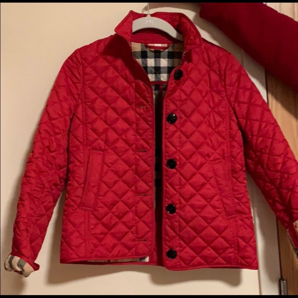 Red Burberry quilted jacket